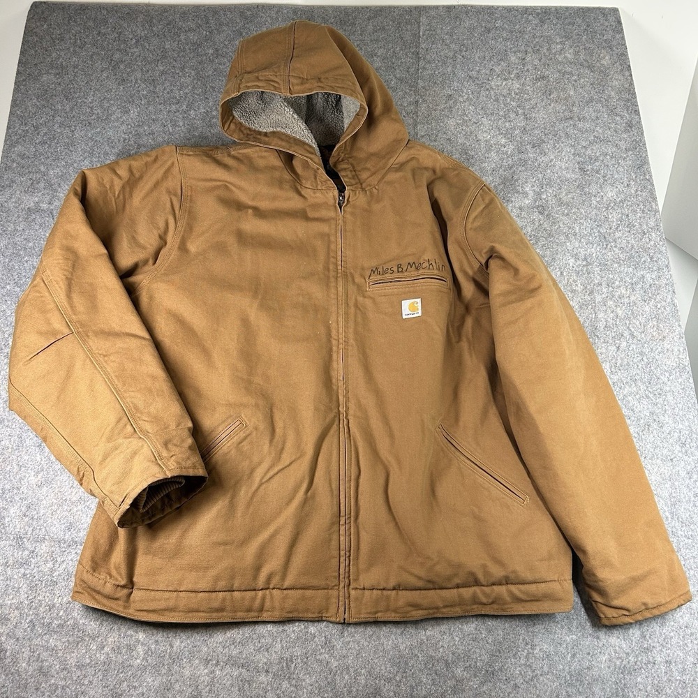Carhartt Relaxed-Fit Jacket Mens 3XL Brown Washed Duck Sherpa Lined Utility Flaw